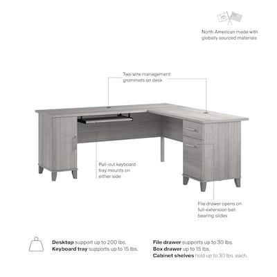 Bush Home Somerset 72"W L Shaped Office Desk with Storage, Platinum Gray (WC81210K)