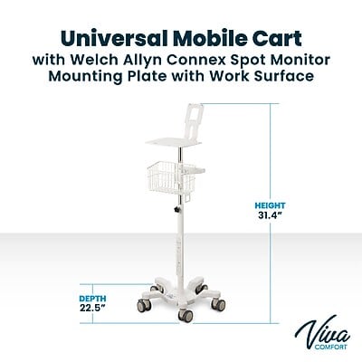 Viva Comfort Welch Allyn Connex Spot Monitor Adjustable Mobile Stand with Work Surface, White (ADI912-C-MP-02-MK)