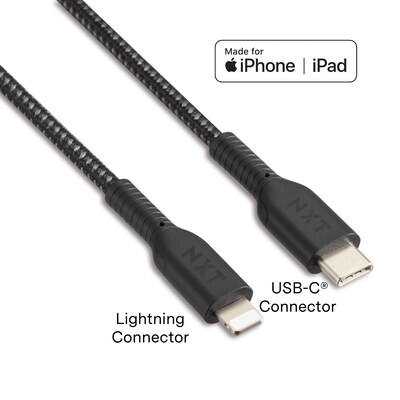 NXT Technologies™ 6 ft. Braided  Lightning Cable  to USB-C Cable, Black (NX60475)