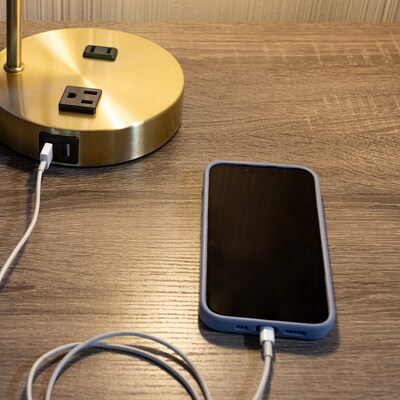 Lavish Home 16.14"H LED Table Lamp with USB Ports, Gold, 2/Set (72-LMPDKIND-1G-2)