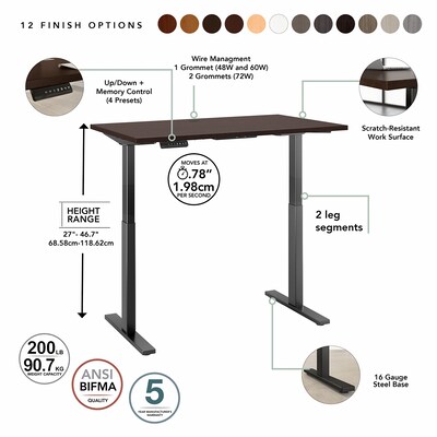 Bush Business Furniture Move 60 Series 27''-47'' Adjustable Standing Desk, Mocha Cherry (M6S4830MRBK)