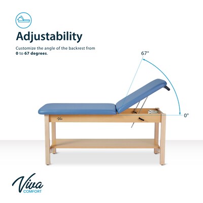 Aristo Wood Physician Adjustable Exam Table with Shelf, Dual Drawer Cabinet, Paper Cutter, Holder, 500 lb Capacity, Blue
