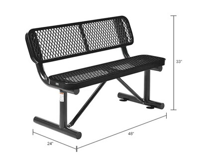 Global Industrial 4' Outdoor Steel Bench w/ Backrest, Expanded Metal, Black (695743BK)