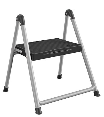 Cosco Folding Step Stool, 1-Step, 200 lb Capacity, 9.9 Working Height, Platinum/Black (11014PBL1E)