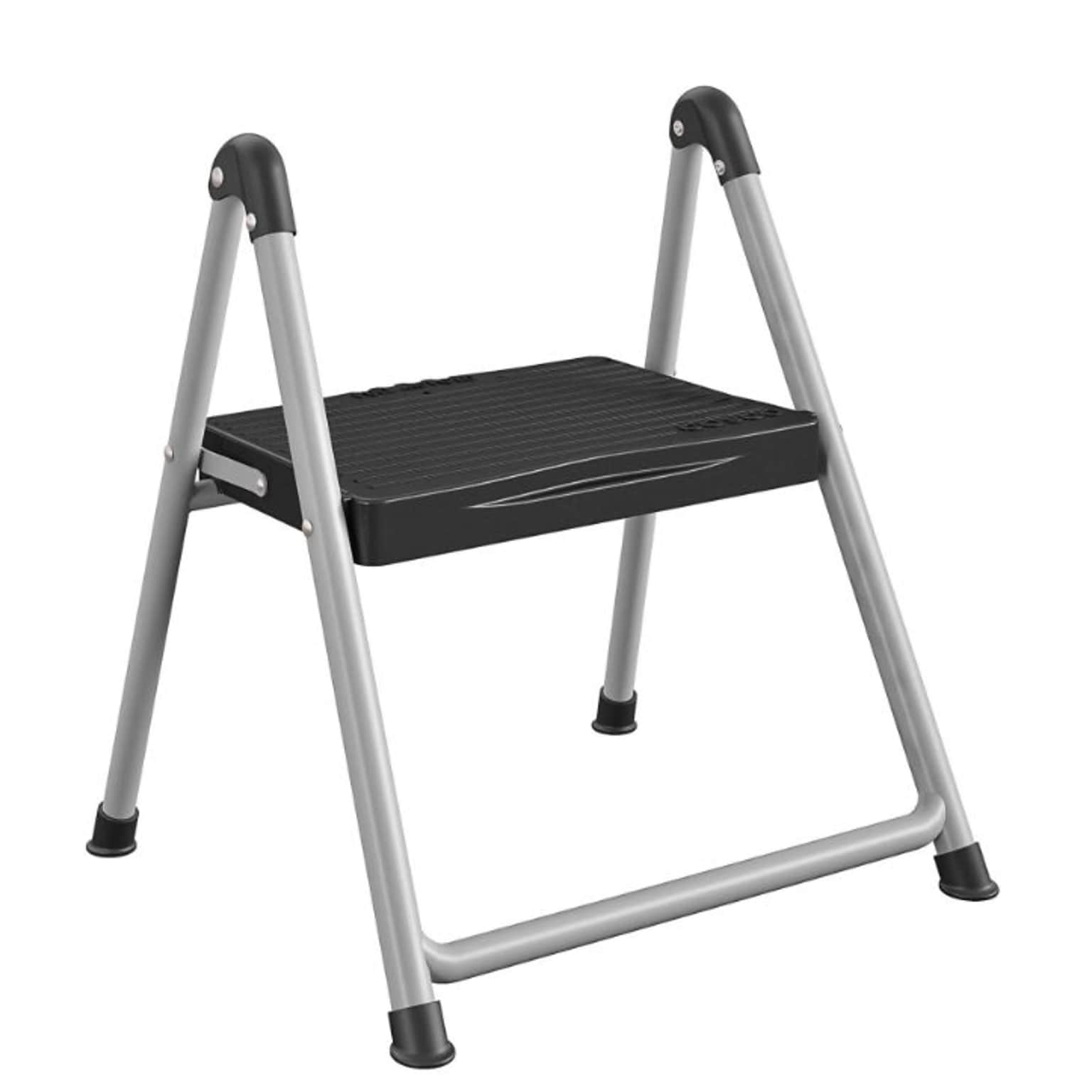 Cosco Folding Step Stool, 1-Step, 200 lb Capacity, 9.9 Working Height, Platinum/Black (11014PBL1E)