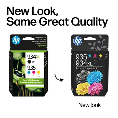 HP 934XL/935 Black High Yield and Cyan/Magenta/Yellow Standard Yield Ink Cartridge, 4/Pack (N9H66FN#140)