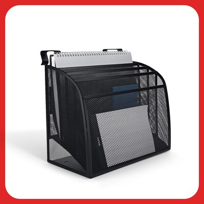 TRU RED Mesh Letter Wall File, 4-Pocket Hanging Organizer, Black – Vertical Wall-Mounted File Sorter for Mail & Documents