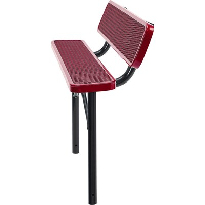 Global Industrial 6' Outdoor Steel Bench w/ Backrest, Expanded Metal, In Ground Mount, Red (277154IRD)