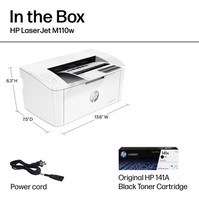 HP LaserJet M110w Wireless Black & White Laser Printer, Perfect for Home Office, Instant Ink eligible (7MD66F)