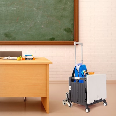 Dbest Stair Climber Quik Cart Swing Lid Four Swivel Wheeled Rolling Crate Teacher Utility, Grey (01-952)