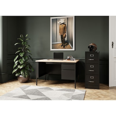 Lorell Fortress Series 48" W Right Single-Pedestal Desk, Black (LLR66907)