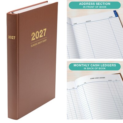 2027 Excello Brands 9" x 12.8" Daily Standard Planner, Paperboard Cover, Brown (CD812-CY27-BN)