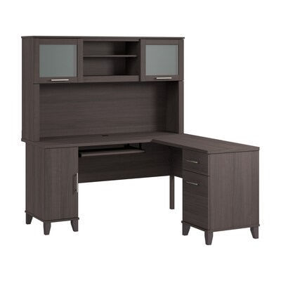 Bush Home Somerset 60W L Shaped Computer Desk with Hutch, Storm Gray (SET002SG)