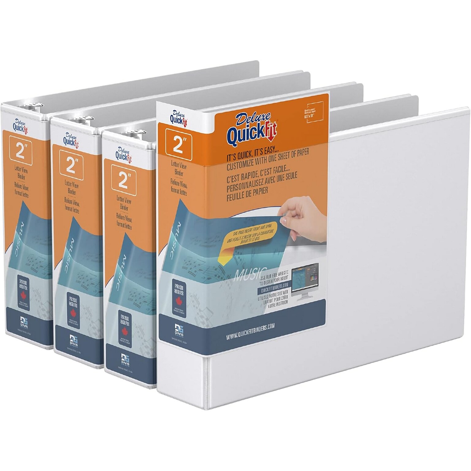 Davis Group QuickFit Heavy Duty 2 3-Ring Standard Binders, White, 4/Pack (97130-04)