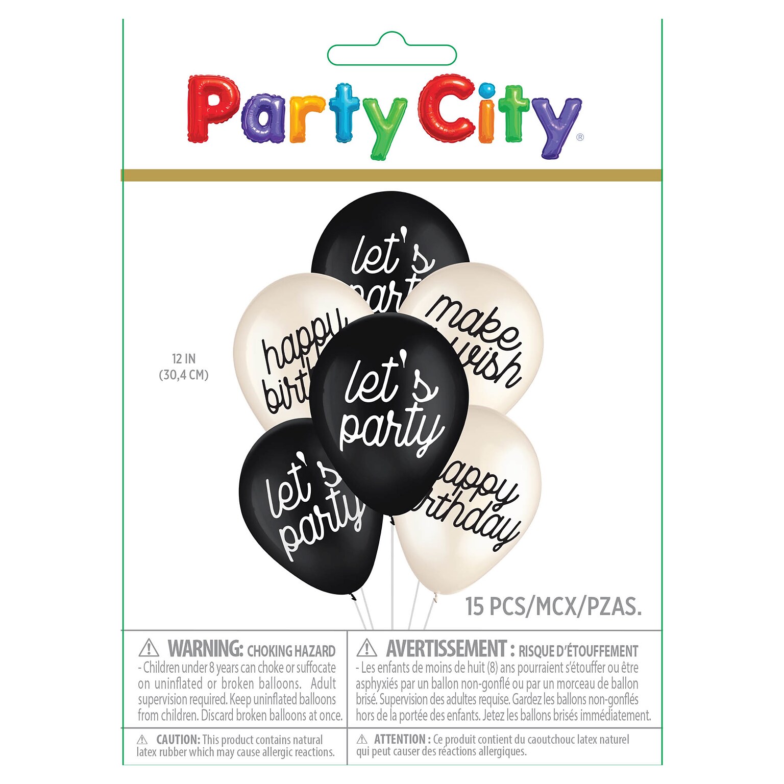 Party City 12 Birthday Chic Latex Balloons, Black/White, 15/Pack (AM60050015-PC)