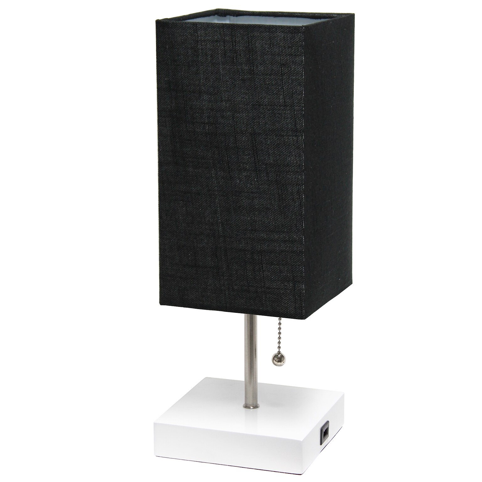 Simple Designs Petite White Stick Lamp with USB Charging Port and Fabric Shade, Black (LT1088-BAW)