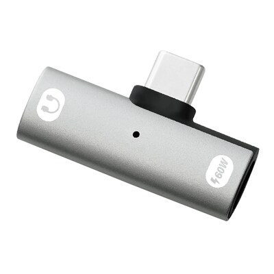 LBT 3.5-mm to USB-C Headphone Jack Adapter with 60-Watt PD Charging USB-C Port, Gray (LBT133)