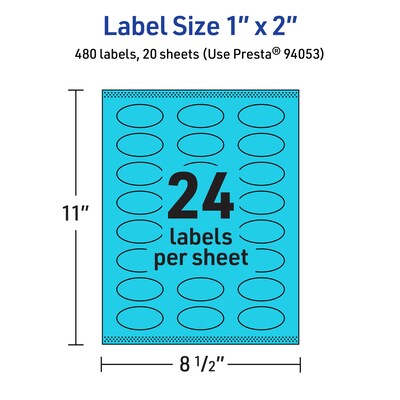 Avery Printable Oval Multipurpose Labels, 1" x 2", Bright Blue, 480/Pack (94053)