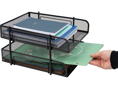 Mind Reader 2-Tier Stackable Paper Desk Tray, Metal Mesh, Black, 2/Set (2CSTACK2-BLK)