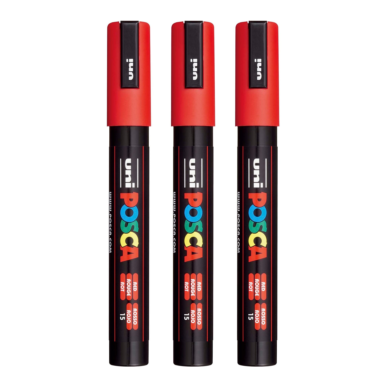 POSCA PC-5M Water Based Paint Marker, Medium Bullet Tip, Red, 3/Pack (UBCPC5MRED-3)