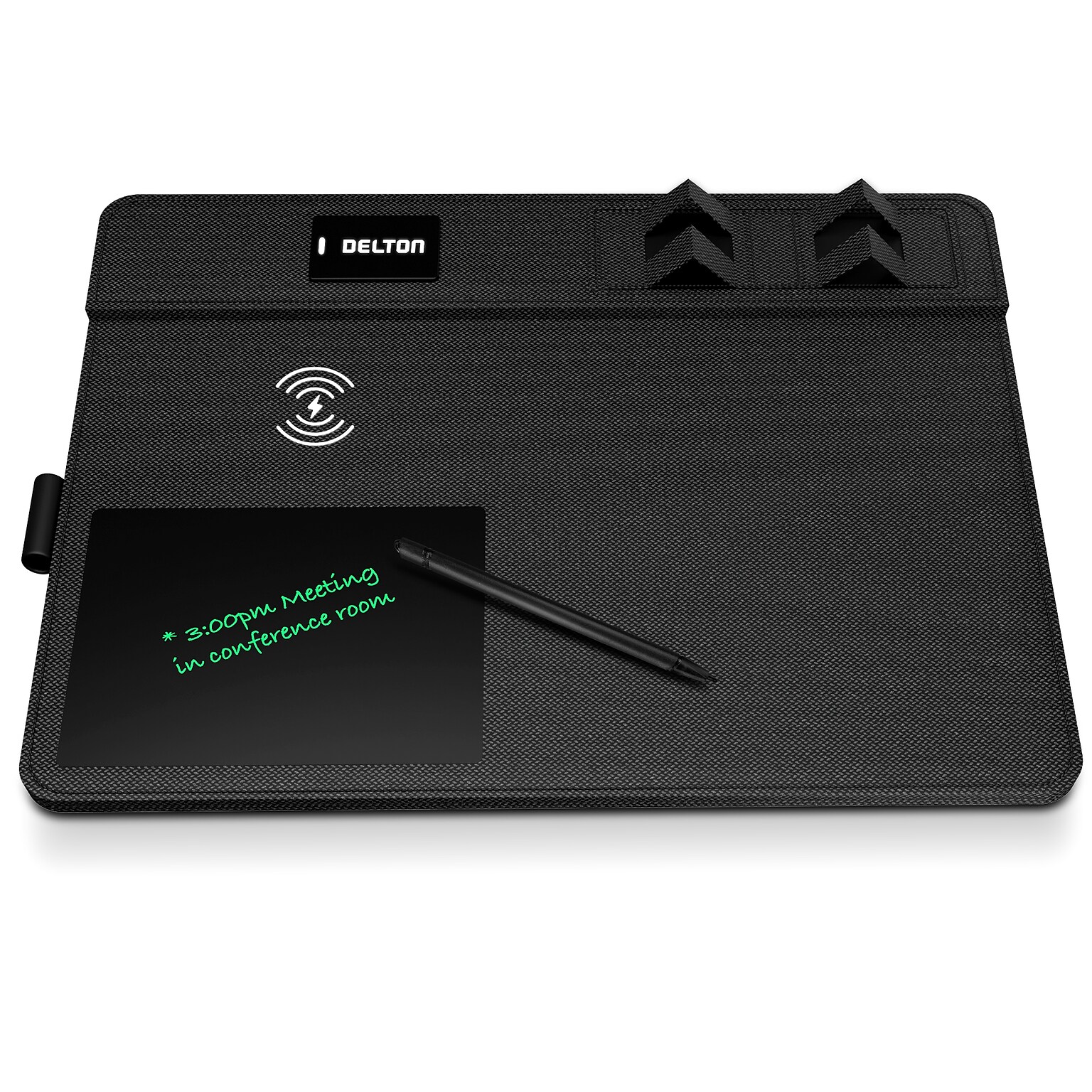 Delton D101 Mouse Pad Workstation with Qi Wireless Charging Pad, Digital Notepad, and Phone Stand, Black (DMP101WC)