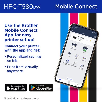 Brother INKvestment Tank MFC-T580DW Wireless Color All-In-One Supertank Inkjet Printer, Best for Home Office