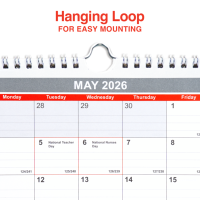 2026 Staples 12" x 27" Three-Month Wall Calendar, White/Red/Gray (ST53920-26)