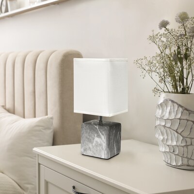 Simple Designs Petite Marbled Ceramic Table Lamp Fabric Shade, Black with White Shade (LT2071-BAW)