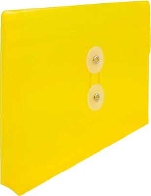JAM Paper Premium Plastic Filing Envelope with Button & String Closure, Yellow, 3/Pack (920B1YEX3)