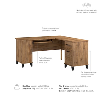 Bush Home Somerset 60" W L Shaped Office Desk with Storage, Fresh Walnut (WC81330K)