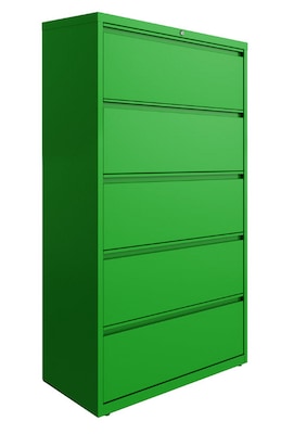 Hirsh HL10000 Series 5-Drawer Lateral File Cabinet, Locking, Letter/Legal, Screaming Green, 36 (24259)