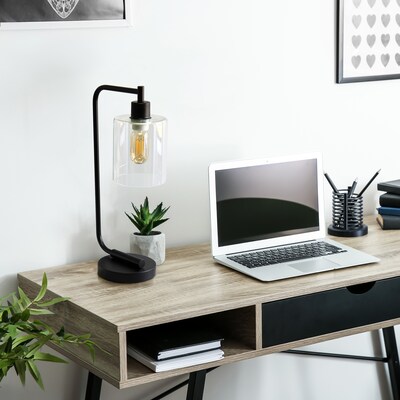 Simple Designs Bronson Antique Industrial Lantern LED Desk Lamp, 18.80", with Glass Shade, Black (2637380)