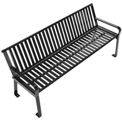 Global Industrial 6' Outdoor Bench with Back, Vertical Steel Slat, Black (694854BKKD)