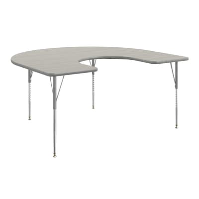 Flash Furniture Wren Horseshoe Activity Table, 66 x 60, Height Adjustable, Light Gray Top/Silver Frame (XUA6066HRSLGTA)