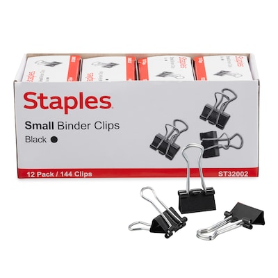 Staples® 0.75W Binder Clips, Small, Black, 144/Pack (ST32002/32002)
