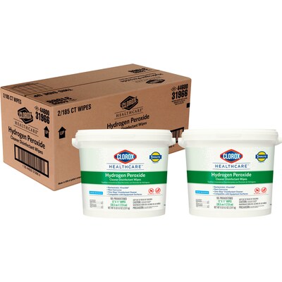 Clorox Healthcare Hydrogen Peroxide Cleaner Disinfectant Wipes, 185 Count, 2 Buckets/CT (30826)