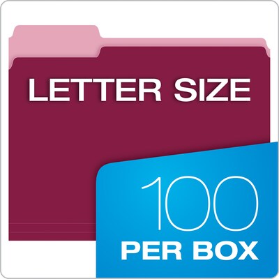 Pendaflex Recycled File Folder, 1/3-Cut Tab, Assorted, Letter Size, Burgundy, 100/Box (4210 1/3 BUR)