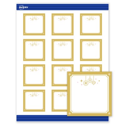 Avery Gold-Metallic Ornaments Matte Blank Card, White, 120/Pack (S00-FH8)