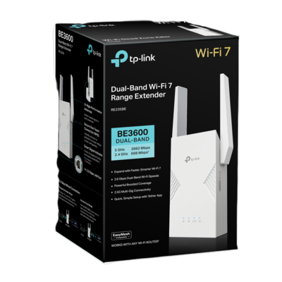 TP-LINK BE3600 Dual Band WiFi 7 Extenders, Wall-Plug, White (RE235BE)