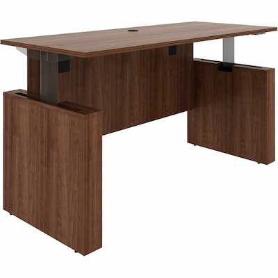 Lorell Essentials 72"W Sit to Stand Workstation Desk, Walnut Brown (LLR69642)