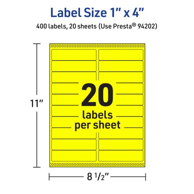 Avery Rectangle Multipurpose Labels, 1" x 4", Neon Yellow, 400/Pack (94202)