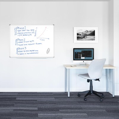 Luxor Magnetic Porcelain Dry-Erase Whiteboard, Aluminum Frame, 48W x 36H (DEWM002)