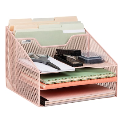 Mind Reader 5-Compartment Metal Mesh Desk Organizer, Pink (MESHBOX5-PNK)