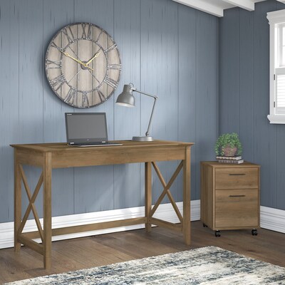 Bush Furniture Key West 48" Writing Desk with File Cabinet, Reclaimed Pine (KWS001RCP)
