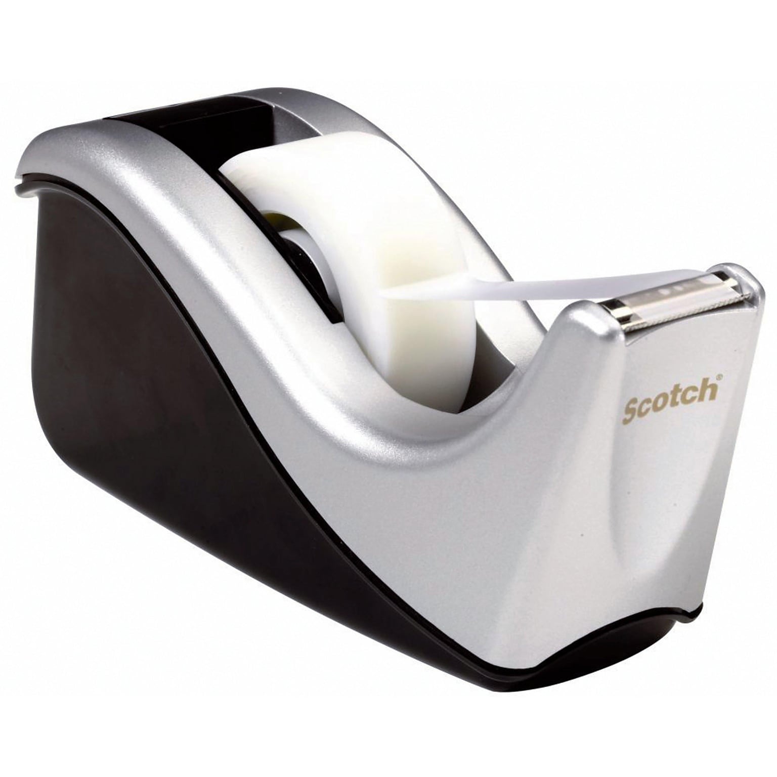 Scotch Desktop Tape Dispenser, 1 Dispenser, Two-Tone Black and Silver, Home Office and Back to School Supplies for Classrooms