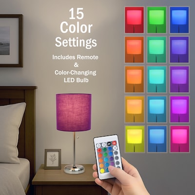 Simple Designs 19.5" LED Table Lamp, Brushed Steel/Purple Shade (LT2024-PRP-CCLB)