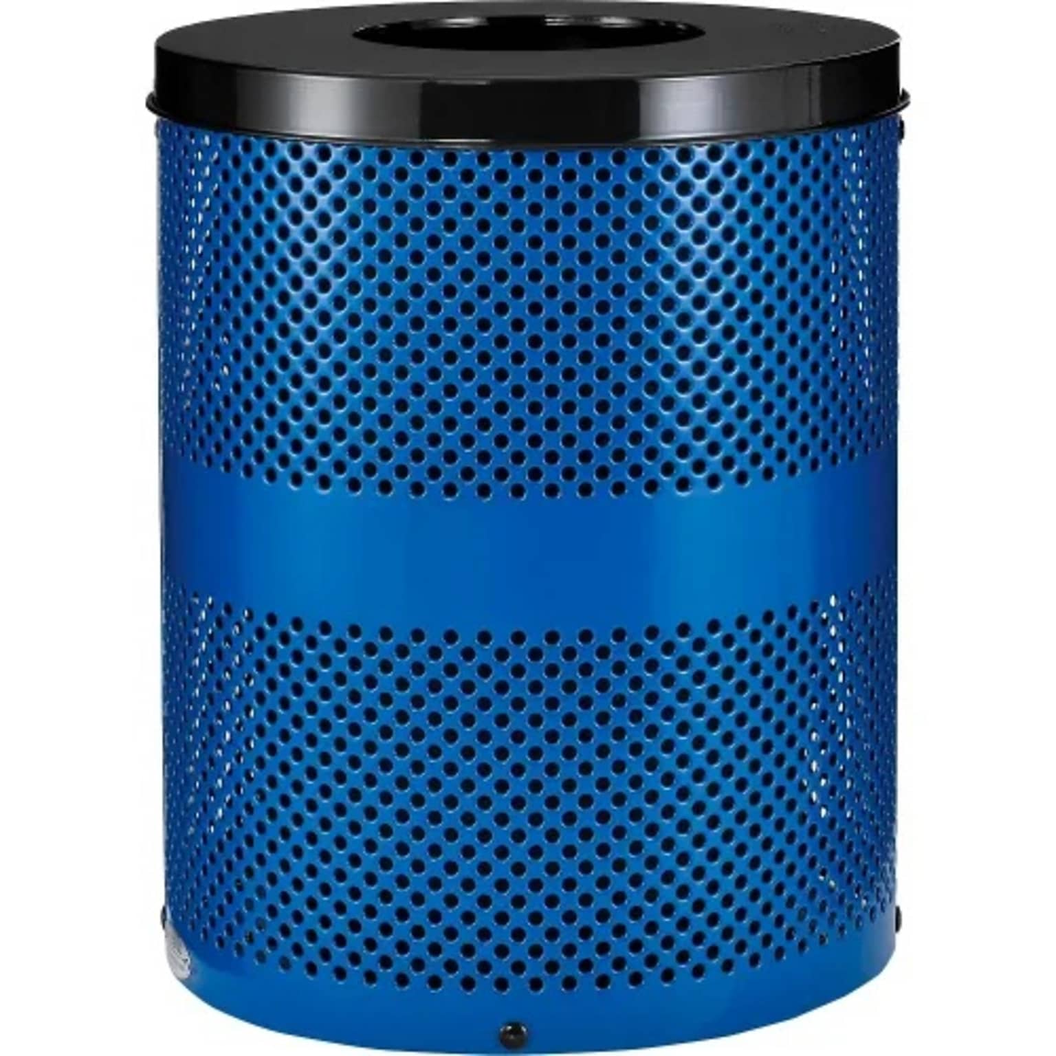 Global Industrial Outdoor Perforated Steel Trash Can w/ Flat Lid, 36 Gallon, Blue (261925BL)