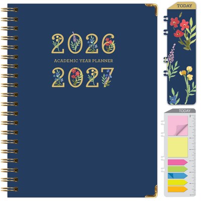 2026-2027 Excello Brands 8.5 x 11 Academic Weekly & Monthly Planner, Paperboard Cover, Navy Gold Numbers (FSHN-AY26-8511-85)