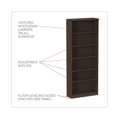 Alera Valencia Series Bookcase, Six-Shelf, 31 3/4w X 14d X 80 3/8h, Espresso (ALEVA638232ES)