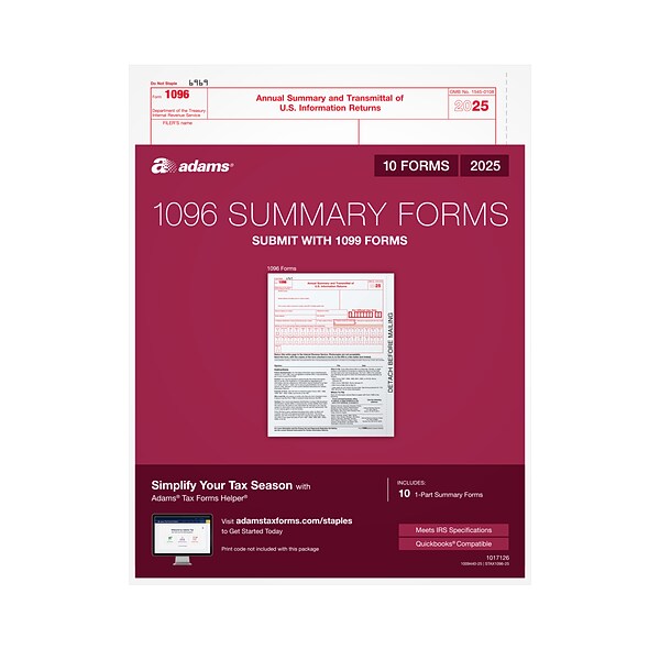 ComplyRight 1096 Transmittal Tax Forms, Laser, 8-1/2" X 11", Pack Of 50 Forms 2 thumbnail image